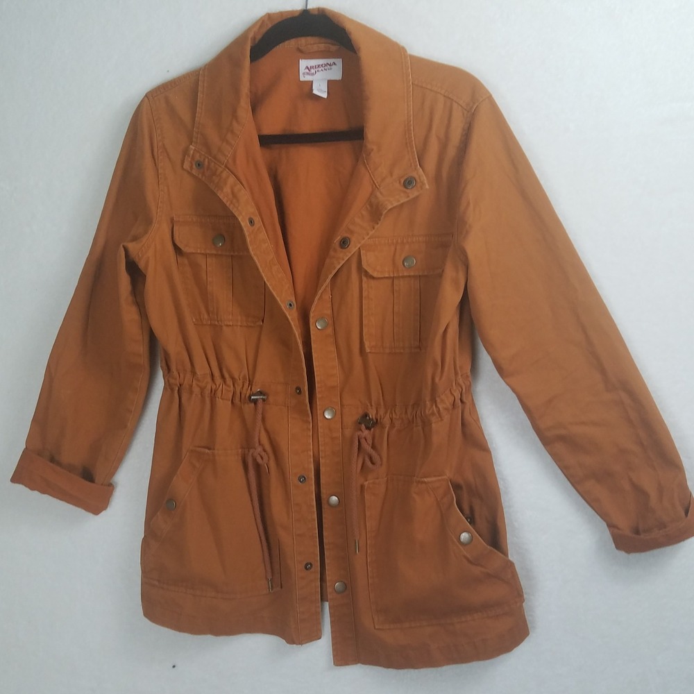 Arizona Jean Co Utility Jacket Women Large Orange Excellent Cotton Anorak